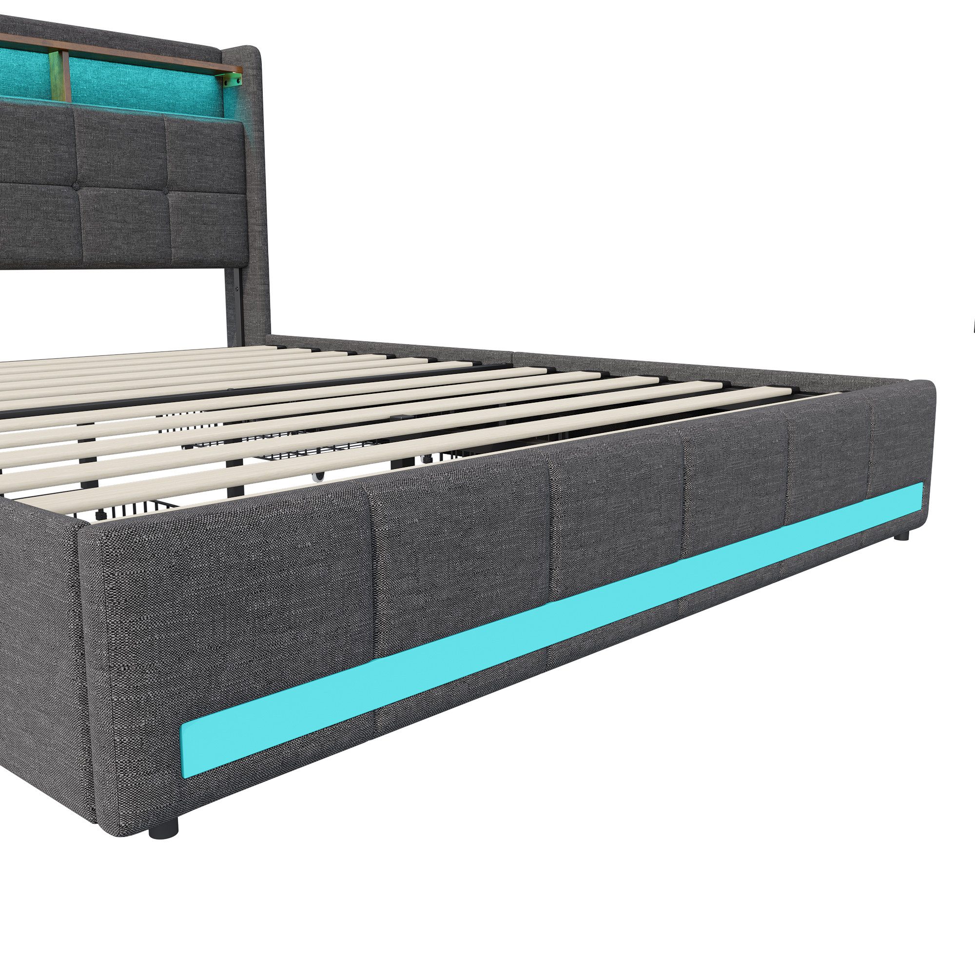 Polsterbett Doppelbett Stauraumbett Funktionbett-grau 1